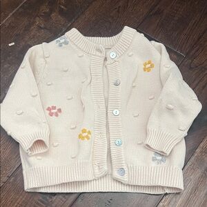 Cream Floral Knit Kids Cardigan